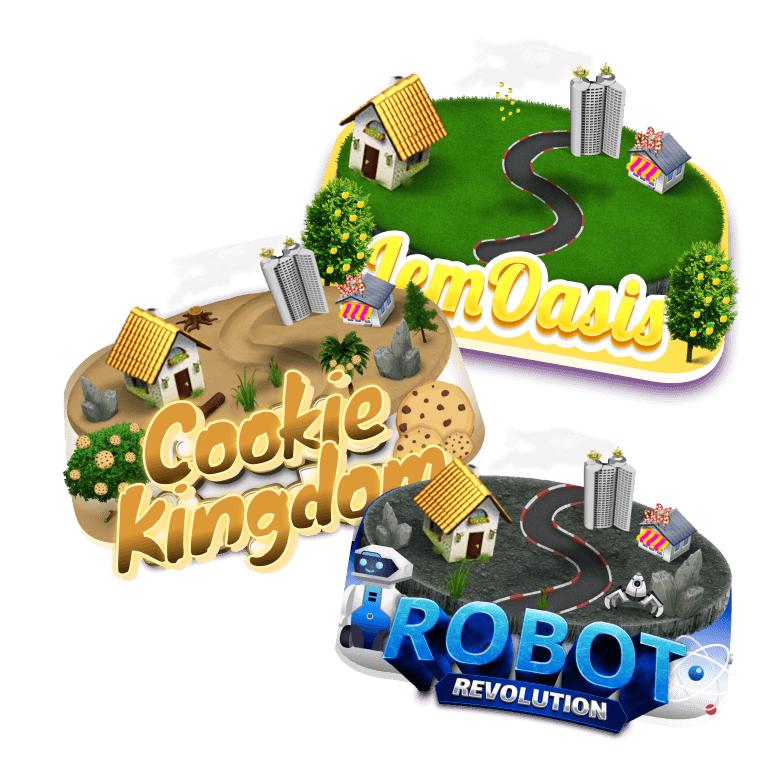Farm Oasis, Cookie Kingdom and Robot Revolution game levels